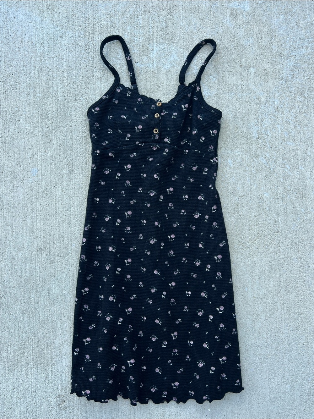 Kirious Los Angeles Black Floral Mini Spaghetti Strap Dress 100% Cotton
